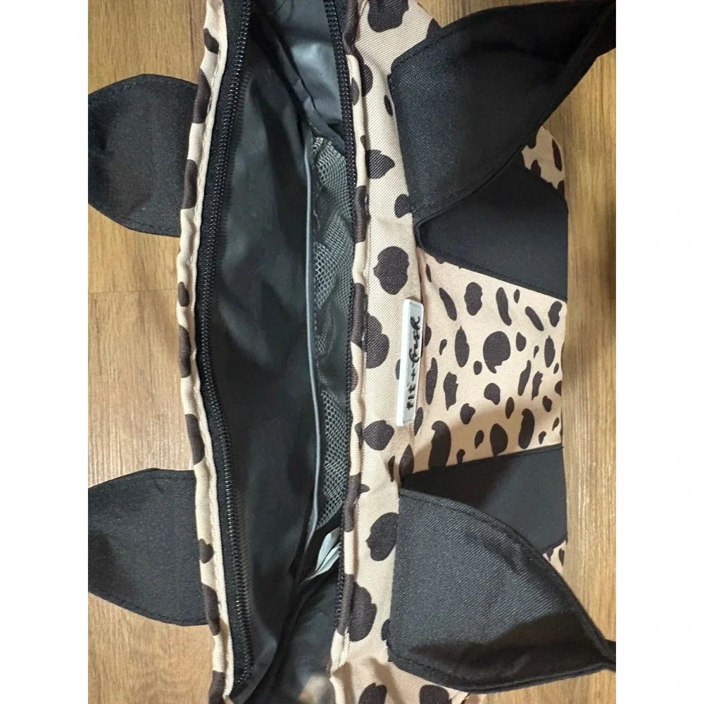 Fit + Fresh Insulated Lunch Tote Bag Leopard Print Black White Zippered Travel